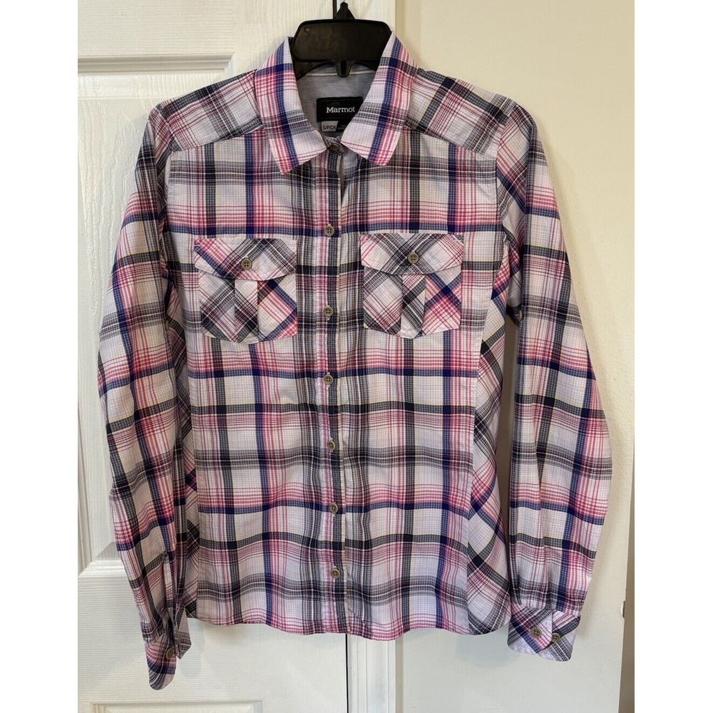 Marmot Women's Sz S Long Sleeve Button Up Shirt Plaid Pockets